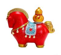 Statue de cheval rotative chinoise du Nouvel An lunaire en résine avec des éléments porte-bonheur peints à la main comme des lingots et des sacs de prospérité pour bureau ou étagère (4)