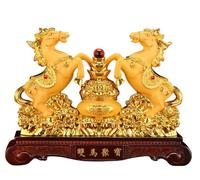 Statue de chevaux du zodiaque avec bol au trésor, figurine d'animal en résine Feng Shui chinoise, sculpture de cheval, richesse, prospérité pour la décoration du salon et de la maison,42*12*30cm
