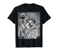Statue de Chien Liberty Funny Freedom Blanc Noir Gallois Corgi T-Shirt