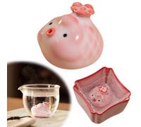 Statue de cochon en céramique pour animaux de compagnie, petit cochon à la broche sous le fond, décoration amusante pour les amateurs de thé, sculpture de cochon unique pour table à thé ou décoration