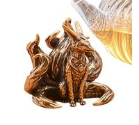 Statue De Collection D'animaux Exquise En Laiton Massif - Figurine Miniature Vintage À Sept Queues, Sculpture Finition Or Antique, Créature Mythique Métallique Décorative | Ornement De Bureau Artistiq