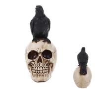 Statue de corbeau sur crâne effrayante en résine réaliste Halloween | Figurine d'oiseau gothique d'Halloween pour la maison, la cour, la cuisine, le couloir, les cafés, les bureaux
