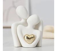 Statue de couple romantique en porcelaine, décorations esthétiques, sculptures de couple étreint, sculpture moderne en céramique pour salon, chambre à coucher, table basse, bureau, bibliothèque (blanc