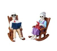 Statue de Couple Squelette - Tête de Mort - Décoration de Chaise à Bascule - en résine synthétique - pour Livres, cheminée, Halloween - Accessoire d'intérieur