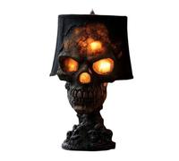 Statue de crâne en pierre de lave avec lampe, lampe de bureau LED effrayante, veilleuse crâne humain, décor d'Halloween et gothique, décor de pièce unique,crée une atmosphère mystérieuse