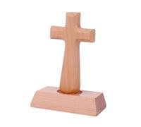 Statue de croix en bois avec support en bois catholique pour anniversaire, mariage, décoration de table, décoration religieuse de la maison, tête carrée