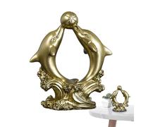 Statue de dauphin doré - Figurines de dauphin double en résine - Décorations d'animaux marins pour les amoureux, affichage de bureau pour décoration d'intérieur