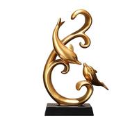 Statue de dauphin élégante, sculpture de décoration de dauphin en résine, figurines de dauphin à collectionner, décoration d'intérieur moderne, cadeaux de décoration d'animaux marins,D'or,19*29cm