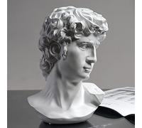 Statue de David Grec, Buste de tête pour décoration de Maison Romaine, décoration de Table Basse, Blanc, décoration mythologie Grecque pour Chambre/Salon/Bureau 15,2 cm