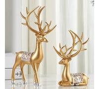 Statue De Décoration De Renne De Noël 2 Pièces, Sculpture En Résine De Renne Debout Et Assis, Décoration De Vacances Et De Noël Pour La Maison, Fournitures De Centres De Table De Cerf De Noël ,Gold