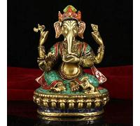 Statue de Dieu de la Richesse en Trompe d'éléphant, Sculpture en cuivre Pur, incrustations de Pierres précieuses peintes à la Main, décoration de la Maison