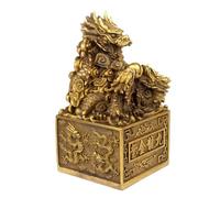 Statue de dragon chinois Feng Shui - Art du dragon du zodiaque en laiton pur - Décoration dorée pour la maison et le bureau, design de sceau impérial, rehausseur de prospérité et de chance, cadeau