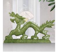 Statue de dragon chinois Feng Shui - Sculpture en jade naturel pour décoration d'intérieur, figurine de prospérité et de chance, dragon à collectionner (B, longueur 38 cm)