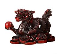 Statue de dragon Feng Shui, statue de dragon chinois, figurine de dragon Feng Shui sur pièces d'argent, décoration de Nouvel An lunaire 2024 pour bureau et maison (rouge)