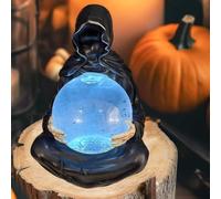 Statue de faucheuse avec boule de cristal chauve-souris volante, lumière LED pour Halloween, boules de cristaux lumineuses, statue d'Halloween du dieu de la mort, figurine mystérieuse de chauve-souris