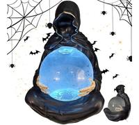 Statue de faucheuse boule de cristal avec chauve-souris volante, boule de cristal éclairée du dieu de la mort, décoration d'ambiance mystérieuse et terrifiante, boules lumineuses en cristaux avec