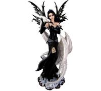 Statue de fée gothique avec un dragon celtique blanc, figurine géante en résine, h.68cm