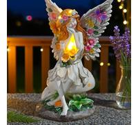 Statue de fée solaire de jardin en résine éclairée par LED - Décoration extérieure de 23 cm - Résistante aux intempéries - Pour terrasse, pelouse