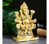 Statue de Ganesh - Finition dorée - 20 cm - Éléphant hindou - Idole - Décoration pour la maison et le bureau - Figurine spirituelle d'autel Puja - Cadeau de méditation - Sculpture sacrée en gypse