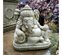 Statue de Ganesh inclinable en pierre reconstituée | Décoration de jardin oriental vintage