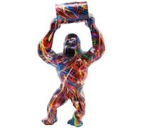 Statue de gorille fabriquée à la main - Figurine d'animal colorée de 29 cm - Décoration unique de bureau et d'étagère, cadeaux pour les amateurs de gorille, décoration de bureau à domicile et étagère