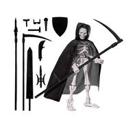 Statue de guerrier squelette - Interface d'arme modulaire, structure osseuse polymère imprimée 3D, figurine de soldat mort mobile, cape amovible en fibre synthétique | Modèle de montage pour étudiants
