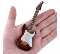 Statue de guitare électrique miniature de 14 cm avec étui en velours - Décoration de bureau pour les amateurs de musique - Couleur café