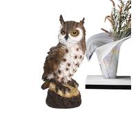 Statue de hibou, hibou de jardin, action effrayante réaliste avec expression sérieuse pour balcon, terrasse, porche, toit, étang, cour, pelouse, cheminée, cheminée, piscine