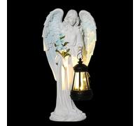 Statue de jardin ange solaire en résine, sculpture fantaisiste résistante aux intempéries avec lumière LED douce, décoration extérieure élégante pour Noël, cour, patio, tombe, allée, affichage