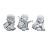 Statue de jardin Bouddha souriant en résine effet grès pour maison, cour, aquarium, 8 x 7,8 x 5,2 cm, 270 g, sculpture bouddhiste décorative (A+B+C)