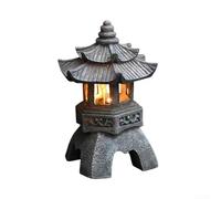 Statue de jardin de pagode solaire, lanterne d'extérieur en résine avec capteur de lumière automatique, décoration zen résistante aux intempéries pour cour, terrasse, pelouse, allée, tour en pierre