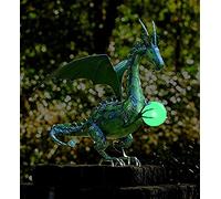 Statue de jardin, dragon volant tenant une boule en résine, décoration de jardin, statue de dragon avec boule d'imitation solaire, statue de jardin créative (vert)