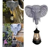 Statue de jardin éléphant en résine avec lumière solaire, résistante aux intempéries pour terrasse, cour et allée, fonction d'éclairage marche/arrêt automatique