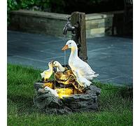 Statue de jardin en forme d'animal avec lampes solaires de jardin, fontaine à eau écureuil/canard sculptée d'extérieur en cascade, statue de jardin autonome en résine décoration de fontaine (solaire)