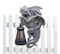 Statue de jardin en forme de dragon solaire avec lanterne solaire | Lampe dragon pour balcon, pelouse, terrasse | Décoration de cour décorative résistante aux intempéries | Sculpture de créature