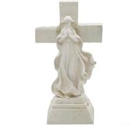 Statue de jardin en résine à énergie solaire LED en forme de croix d'ange - Blanc - 13 x 8,5 x 24 cm - Éclairage extérieur décoratif pour commémorations, tombe, décoration paisible