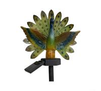 Statue de jardin en résine avec lumière solaire en forme de paon | Queue aux couleurs vives avec un piquet facile à installer pour une décoration extérieure instantanée.