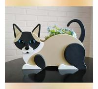Statue de jardin en résine en forme de chat siamois - Décoration d'extérieur pour balcon - Idée pour les amoureux des chats - Chat noir et blanc - Chat Siam