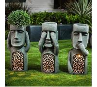 Statue de jardin - OMABETA - Île de Pâques - Résine - 9,3x7x25 cm - Éclairage LED