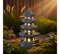 Statue de jardin pagode lanterne de pagode à énergie solaire en résine décoration jardin japonais zen extérieur pour balcon, patio, porche, cour 11, 4 x 4, 7 x , 7 pouces gris, statues, décoration j