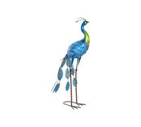 Statue de jardin paon H. 83 cm - décoration de jardin - métal bleu