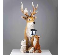 Statue De Jardin Solaire En Résine, Sculpture De Cerf Et D'amis, Figurines D'animaux Pour Décoration Extérieure