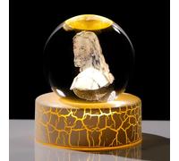 Statue de Jésus en cristal 3D de 6 cm - Cadeau chrétien pour femme et homme - Sphère religieuse en verre pour le Christ avec lumière chaude - Cadeau amusant pour la maison catholique - Décoration de