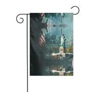 Statue de la déesse de l'Amérique Drapeau imprimé pour extérieur 30 x 45 cm | Drapeau de jardin double face pour Thanksgiving, Halloween, Noël