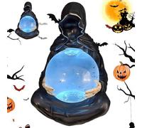 Statue de la Faucheuse avec Chauves-Souris Volantes et Boule de Cristal, Figurine Gothique avec sphère Lumineuse, Sculpture en résine effrayante pour étagère, décoration Fantaisie d'halloween