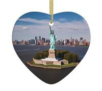 Statue de la Liberté à New York Décorations de Noël en forme de cœur Ornement en céramique à suspendre pour sapin de Noël Décorations de Noël personnalisées pour la maison
