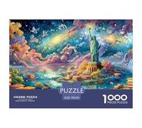 Statue de la Liberté au Milieu de Livres flottants et de nébuleuses Puzzle De 1000 Pièces Architecture Fantastique Éducatif Et De Défiant, Recyclé 70x50cm/1000pcs