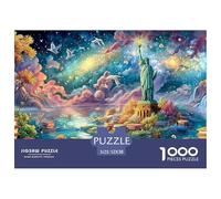 Statue de la Liberté au Milieu de Livres flottants et de nébuleuses Puzzle De 1000 Pièces Architecture Fantastique Carton Recyclé, Puzzle De Défi pour Adultes 52x38cm/1000pcs