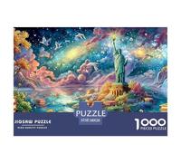 Statue de la Liberté au Milieu de Livres flottants et de nébuleuses Puzzle De 1000 Pièces Architecture Fantastique Jouet Éducatif pour Enfants Et Adultes 38x26cm/1000pcs