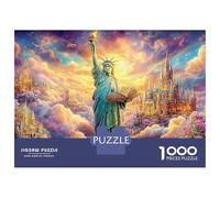 Statue de la Liberté avec des châteaux fantastiques Puzzle De 1000 Pièces Bâtiment Dreamy Landmark Cadeau d'anniversaire Parfait pour Enfants Et Adultes 38x26cm/1000pcs